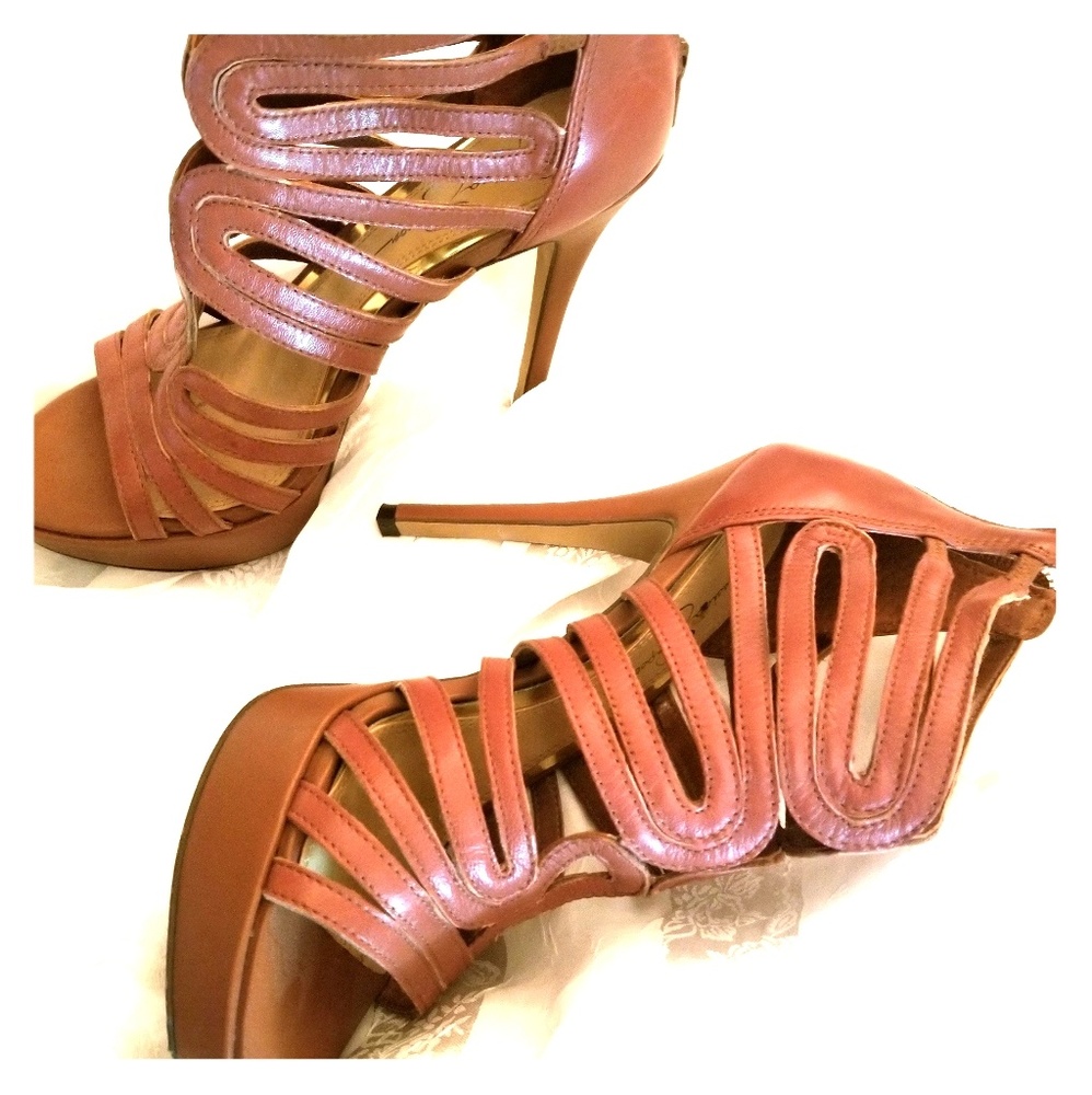 Jessica Simpson brown leather high heels